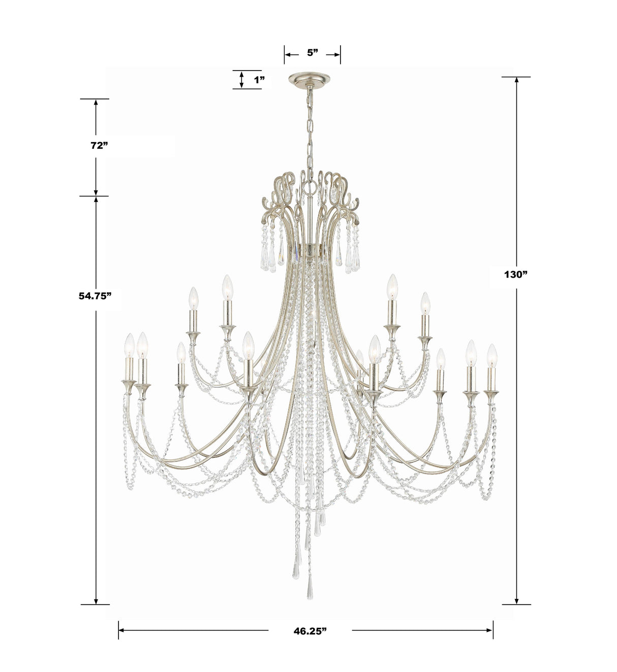 Crystorama Arcadia 15 Light Antique Silver Chandelier