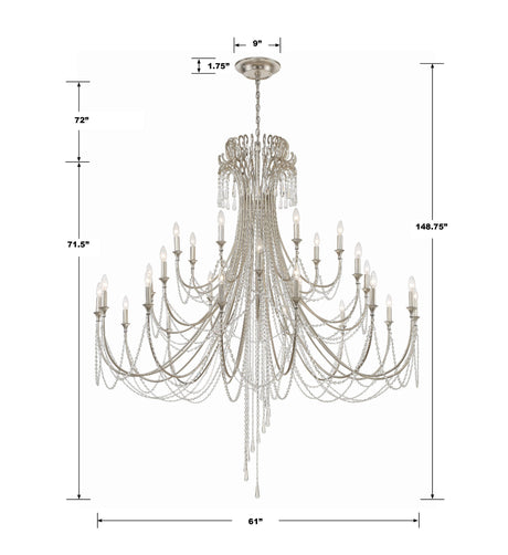 Crystorama Arcadia 28 Light Antique Silver Chandelier
