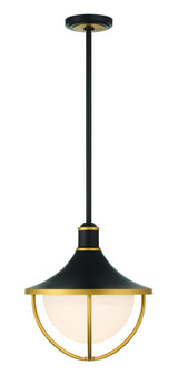 Crystorama Atlas 3 Light Matte Black + Textured Gold Outdoor Pendant