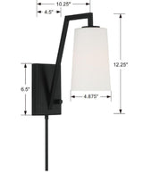 Crystorama Avon 1 Light Matte Black Task Sconce