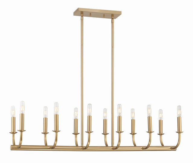 Crystorama Bailey 12 Light Aged Brass Linear Chandelier