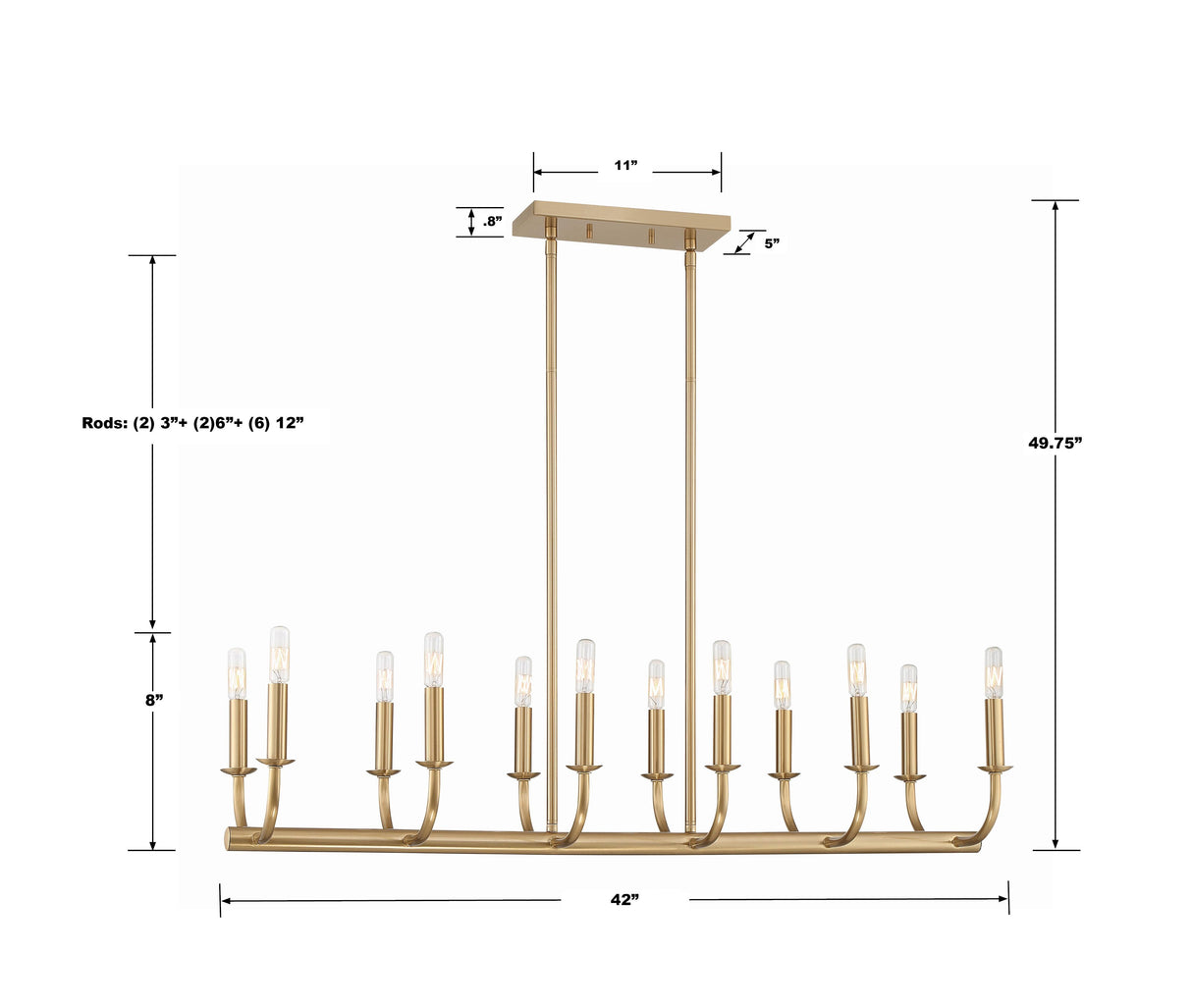 Crystorama Bailey 12 Light Aged Brass Linear Chandelier