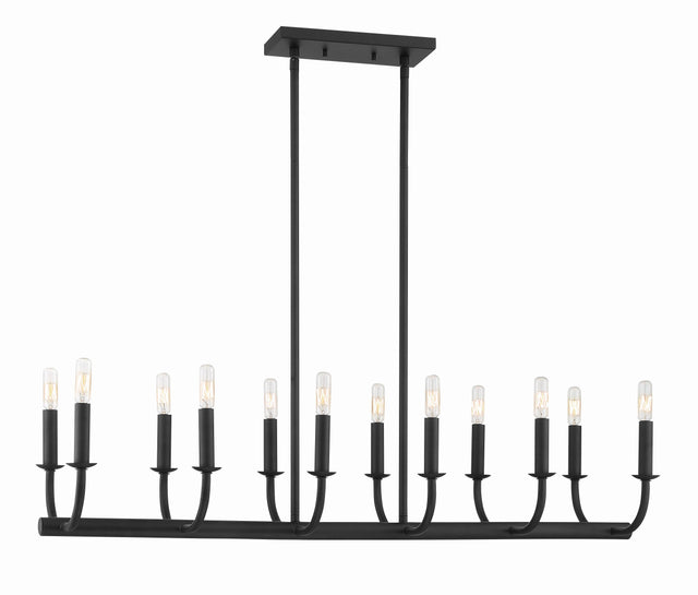 Crystorama Bailey 12 Light Matte Black Linear Chandelier