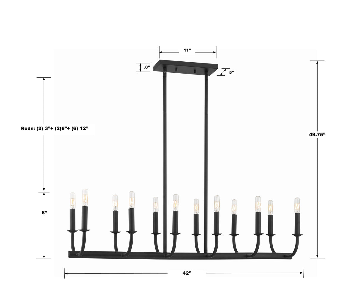 Crystorama Bailey 12 Light Matte Black Linear Chandelier