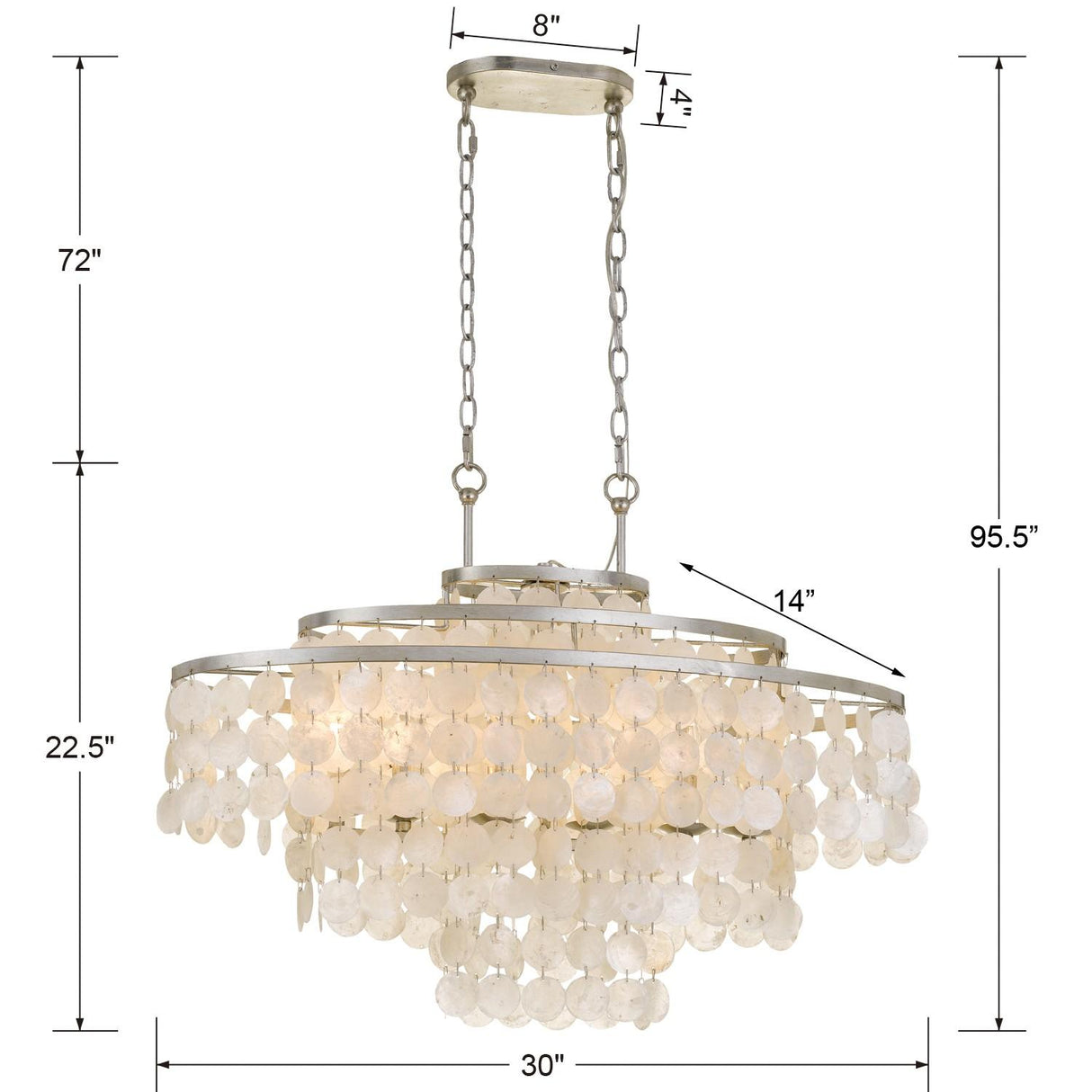 Crystorama Brielle 6 Light Antique Silver Linear Oval Chandelier