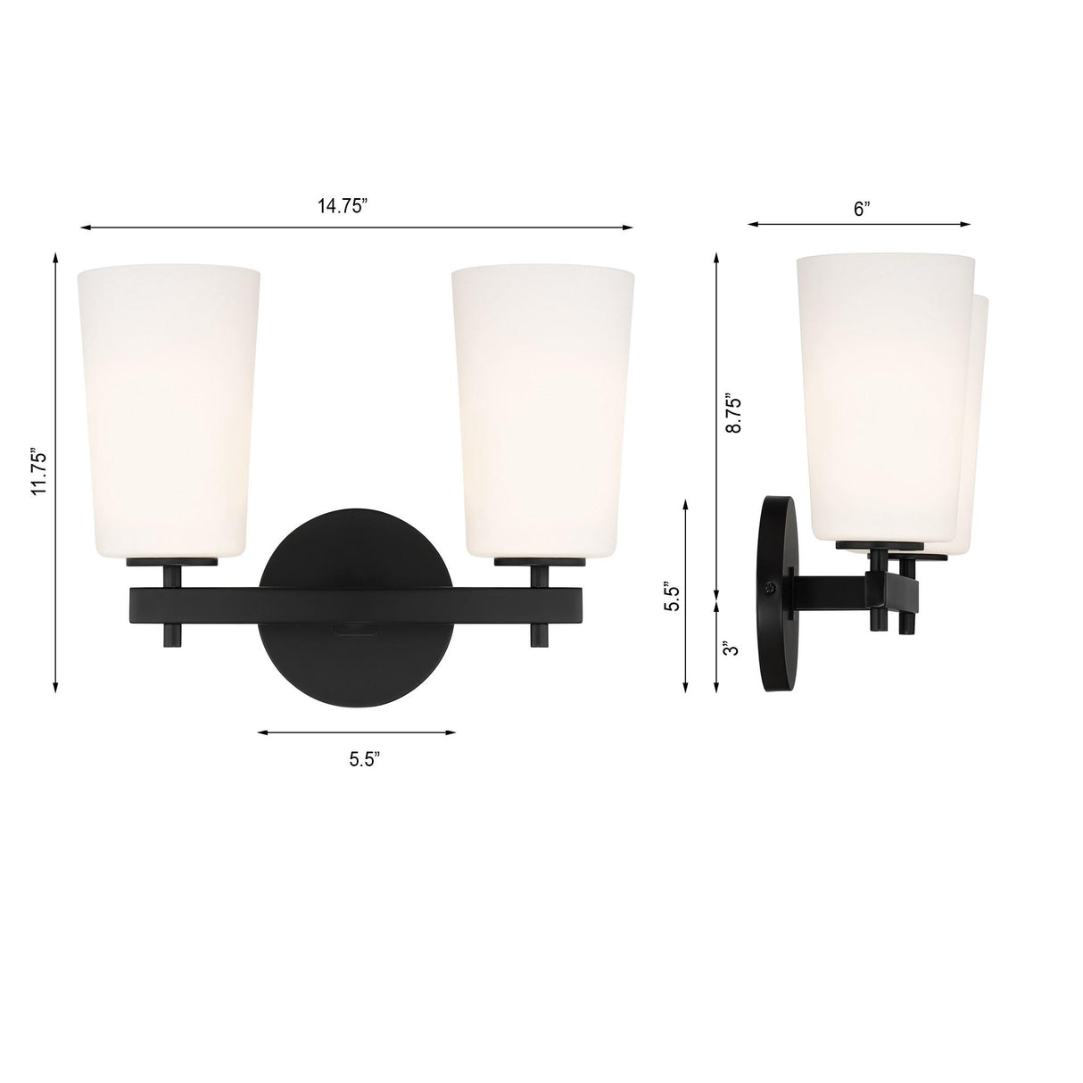 Crystorama Colton 2 Light Black Sconce