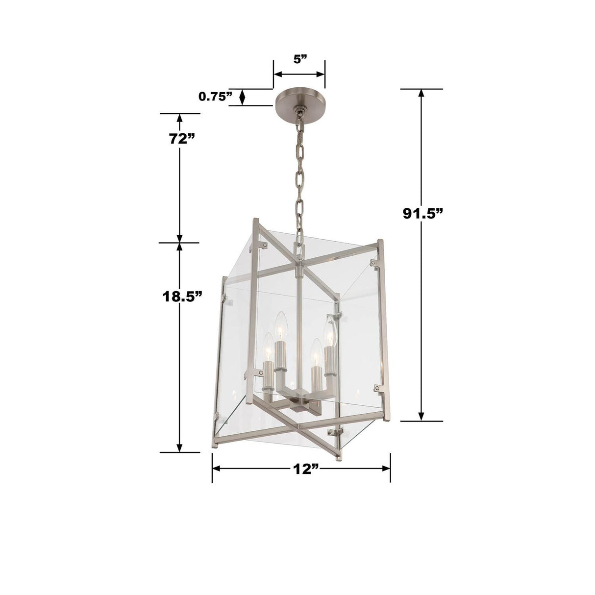 Crystorama Danbury 4 Light Brushed Nickel Lantern Chandelier