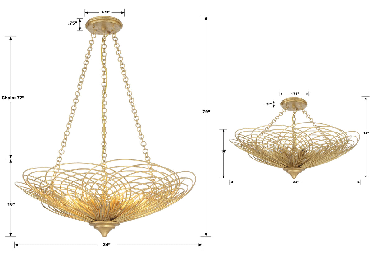 Crystorama Doral 6 Light Renaissance Gold Semi Flush Mount