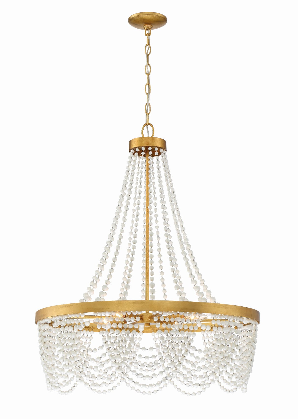 Crystorama Fiona 4 Light Antique Gold Chandelier with White Beads