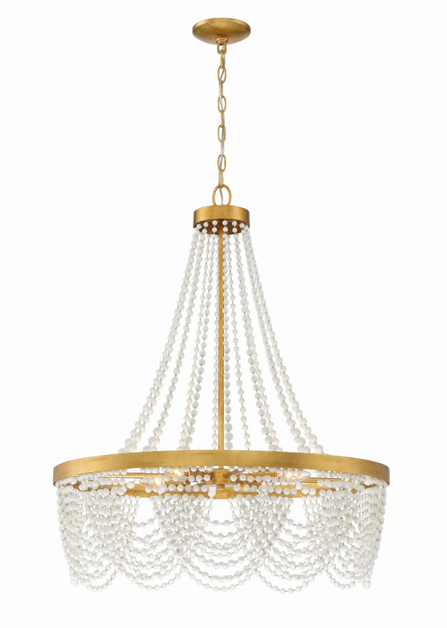 Crystorama Fiona 4 Light Antique Gold Chandelier with White Beads