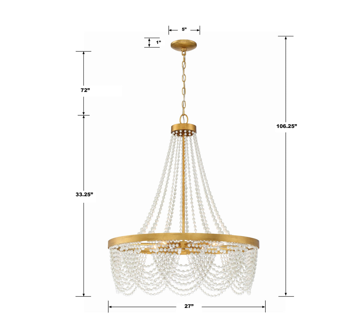 Crystorama Fiona 4 Light Antique Gold Chandelier with White Beads