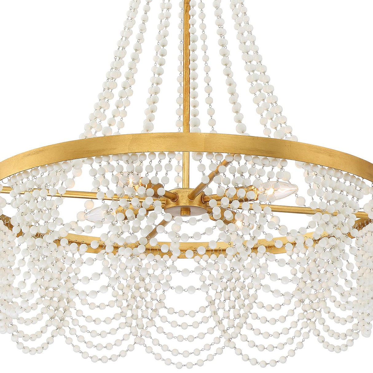 Crystorama Fiona 4 Light Antique Gold Chandelier with White Beads