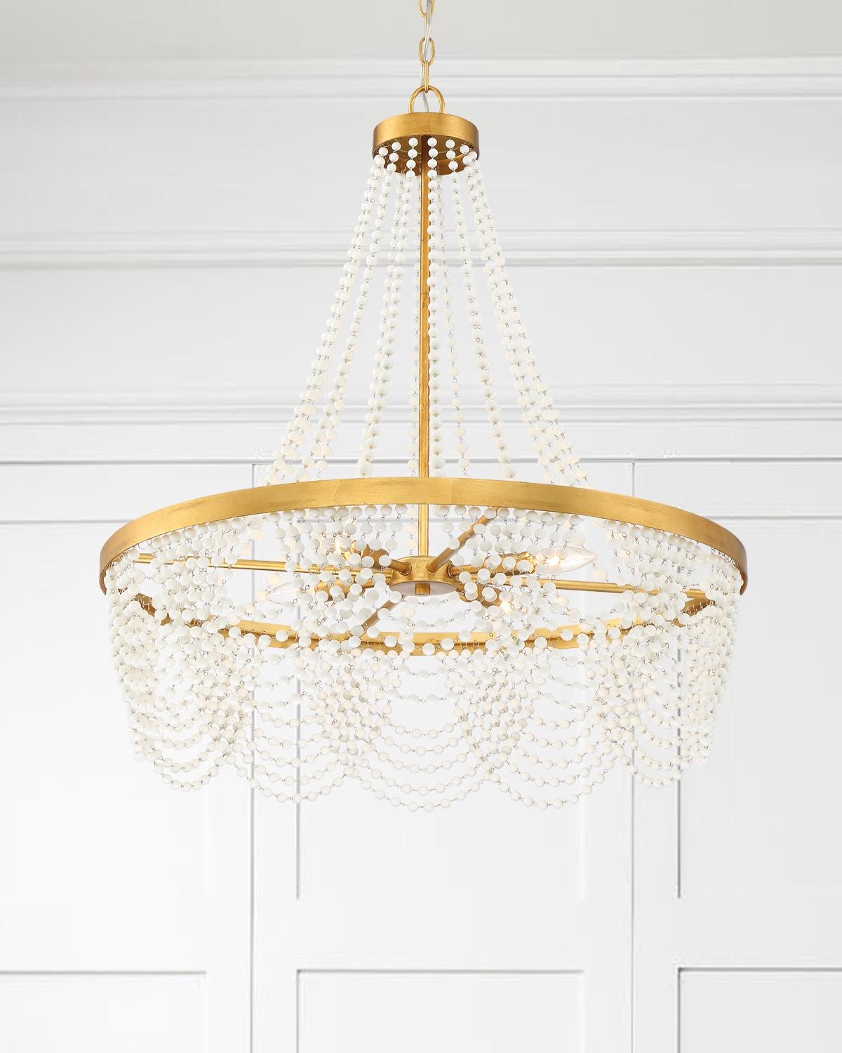 Crystorama Fiona 4 Light Antique Gold Chandelier with White Beads