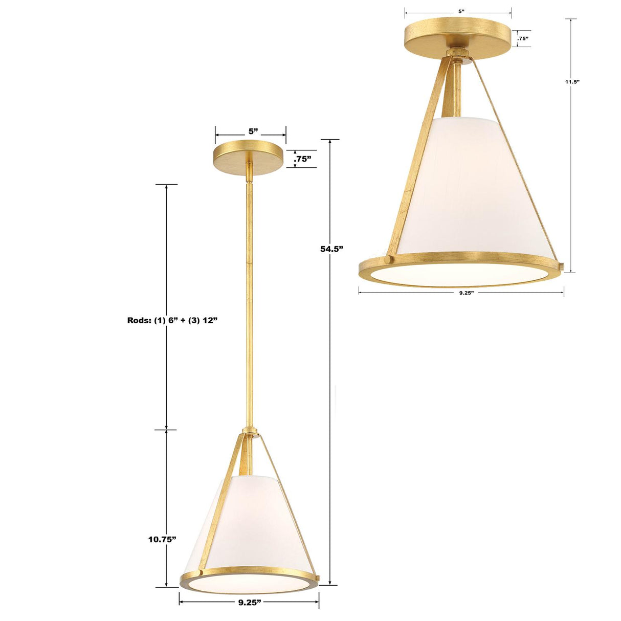 Crystorama Fulton 1 Light Antique Gold Mini Pendant