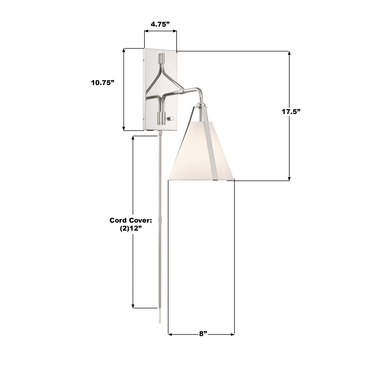 Crystorama Fulton 1 Light Polished Nickel Task Sconce