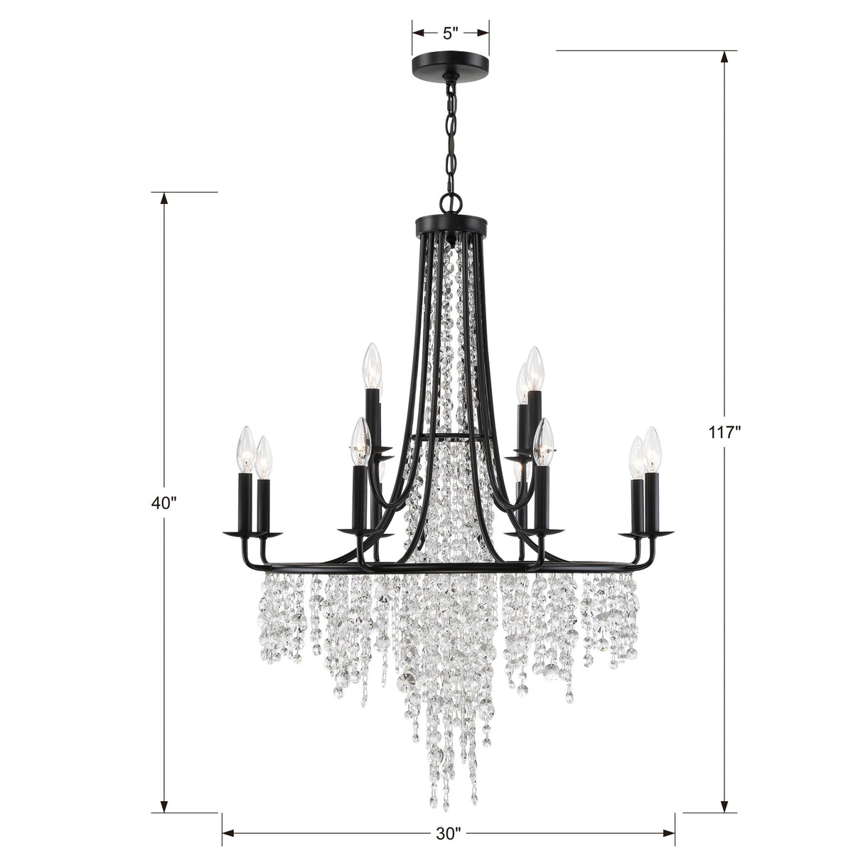 Crystorama Gabrielle 12 Light Matte Black Chandelier