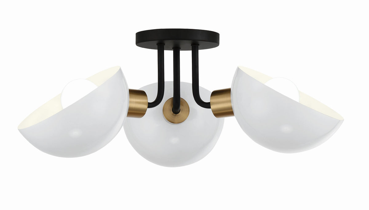 Crystorama Gigi 3 Light Black + Aged Brass Semi Flush Mount