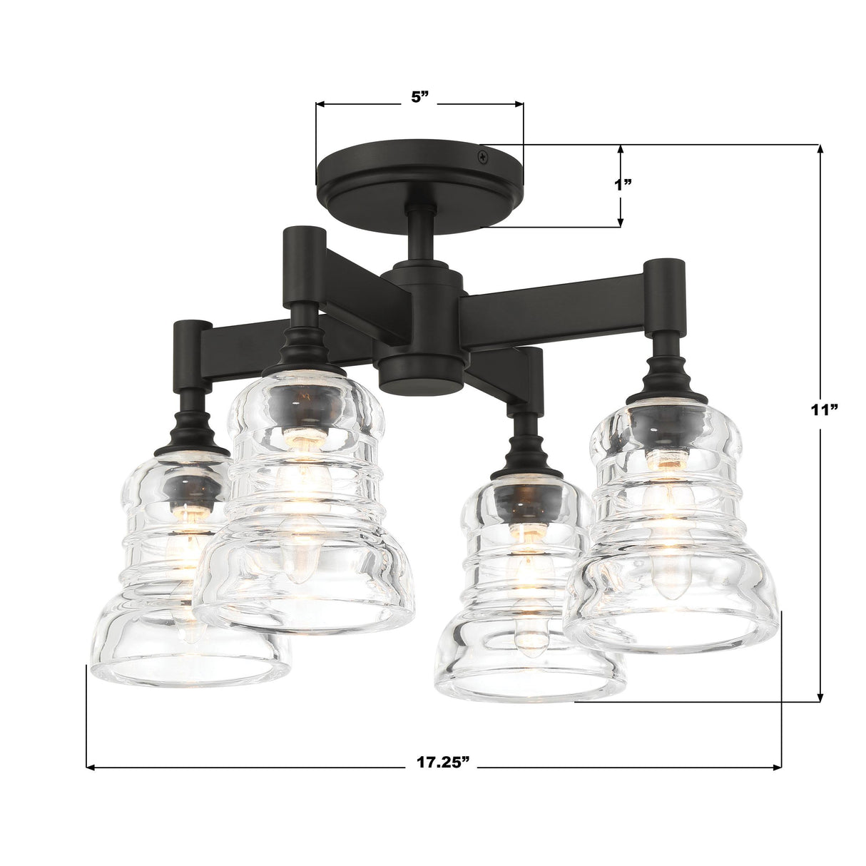 Crystorama Gregory 4 Light Matte Black Semi Flush Mount