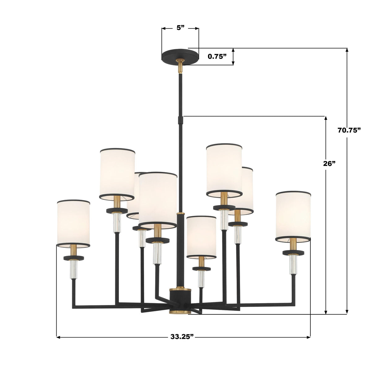 Crystorama Hatfield 8 Light Black Forged + Vibrant Gold Chandelier