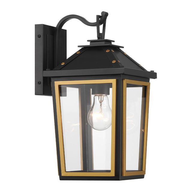 Crystorama Hawkins 1 Light Matte Black + Textured Gold Outdoor Sconce