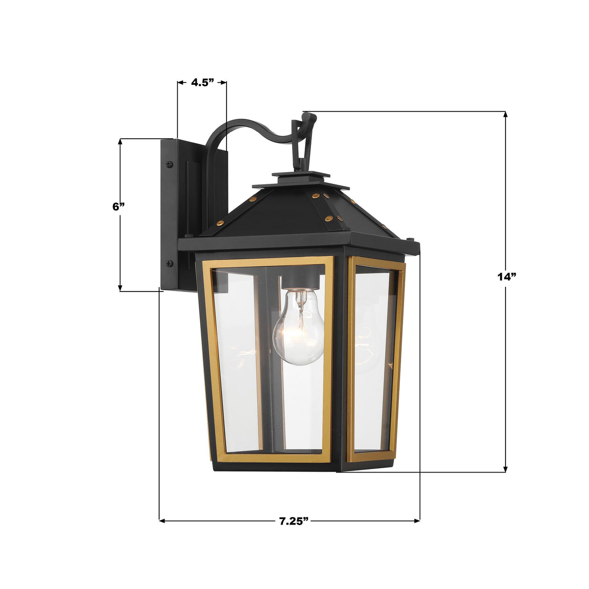 Crystorama Hawkins 1 Light Matte Black + Textured Gold Outdoor Sconce