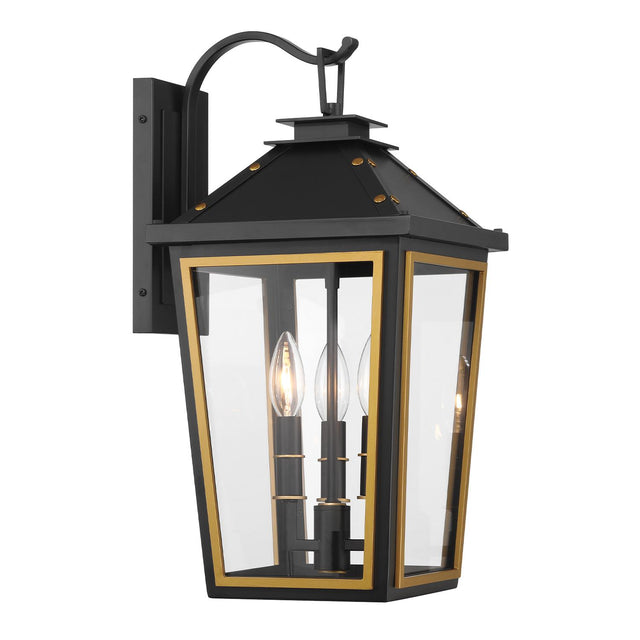 Crystorama Hawkins 3 Light Matte Black + Textured Gold Outdoor Sconce