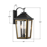 Crystorama Hawkins 3 Light Matte Black + Textured Gold Outdoor Sconce