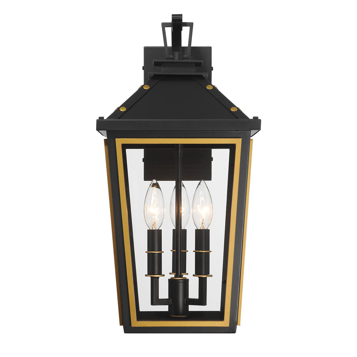 Crystorama Hawkins 3 Light Matte Black + Textured Gold Outdoor Sconce