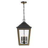 Crystorama Hawkins 4 Light Matte Black + Textured Gold Outdoor Pendant