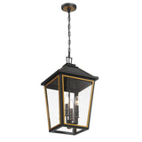 Crystorama Hawkins 4 Light Matte Black + Textured Gold Outdoor Pendant