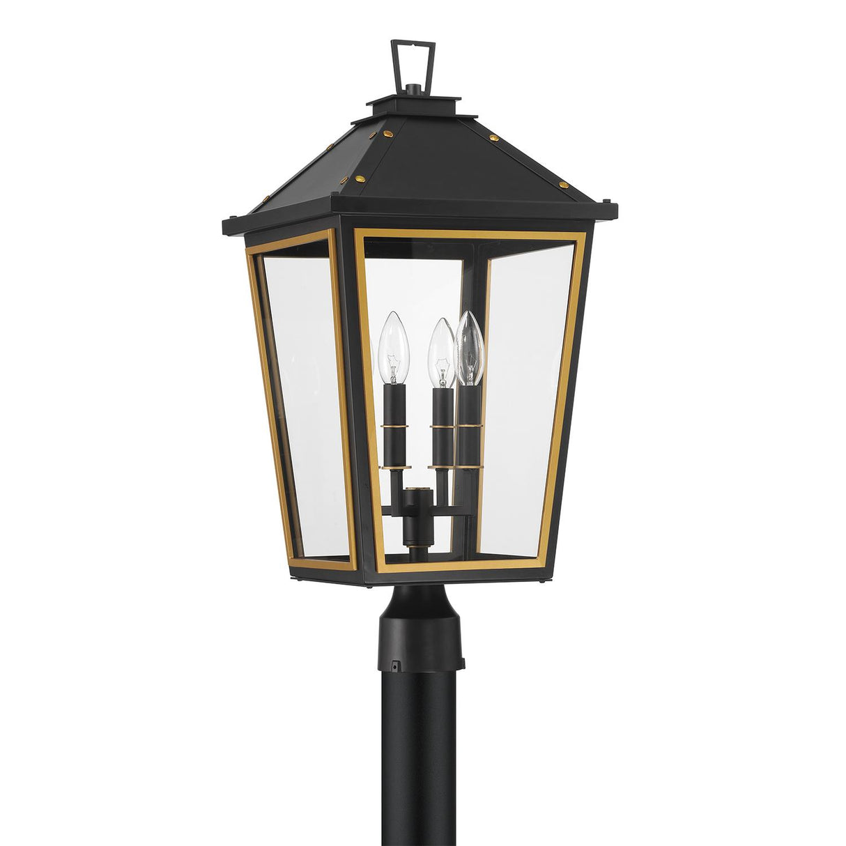 Crystorama Hawkins 4 Light Matte Black + Textured Gold Outdoor Post