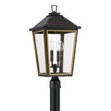 Crystorama Hawkins 4 Light Matte Black + Textured Gold Outdoor Post