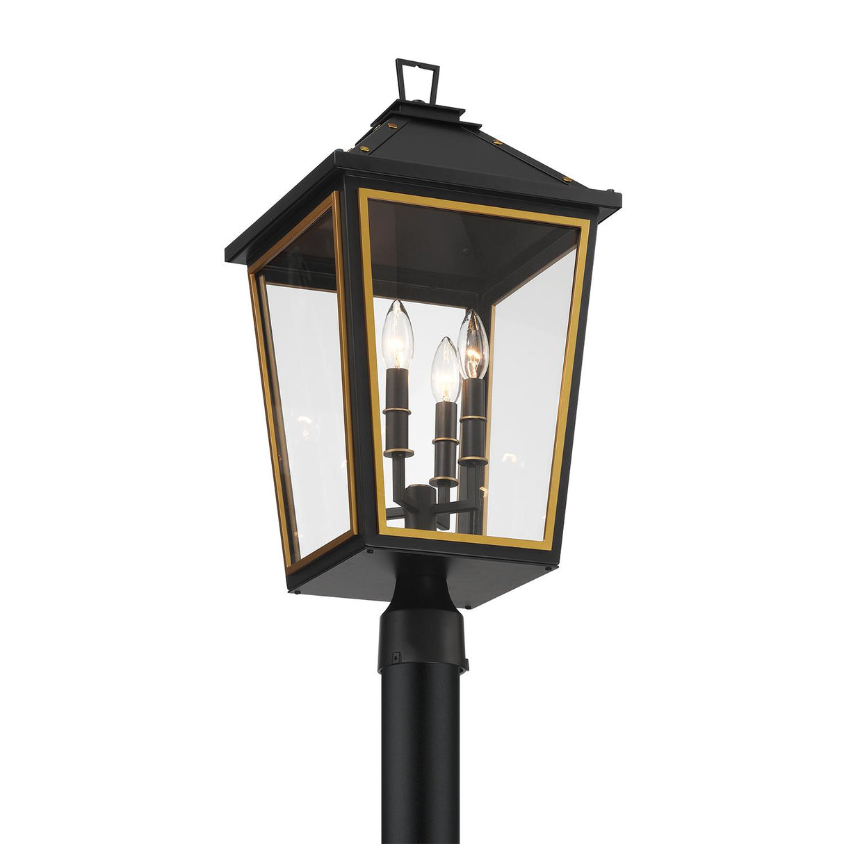 Crystorama Hawkins 4 Light Matte Black + Textured Gold Outdoor Post