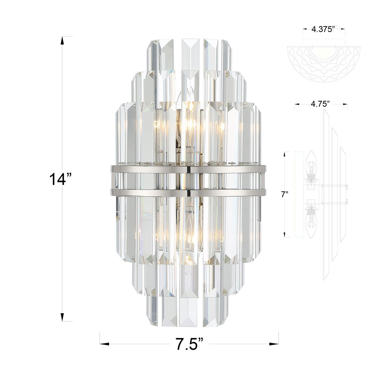 Crystorama Hayes 2 Light Polished Nickel Sconce