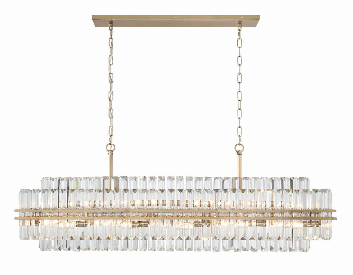 Crystorama Hayes 16 Light Aged Brass Linear Chandelier