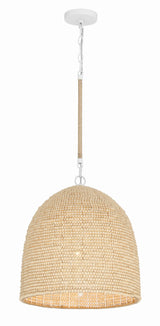 Crystorama Jasper 3 Light Matte White + Natural Wood Pendant
