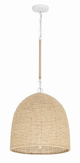 Crystorama Jasper 3 Light Matte White + Natural Wood Pendant