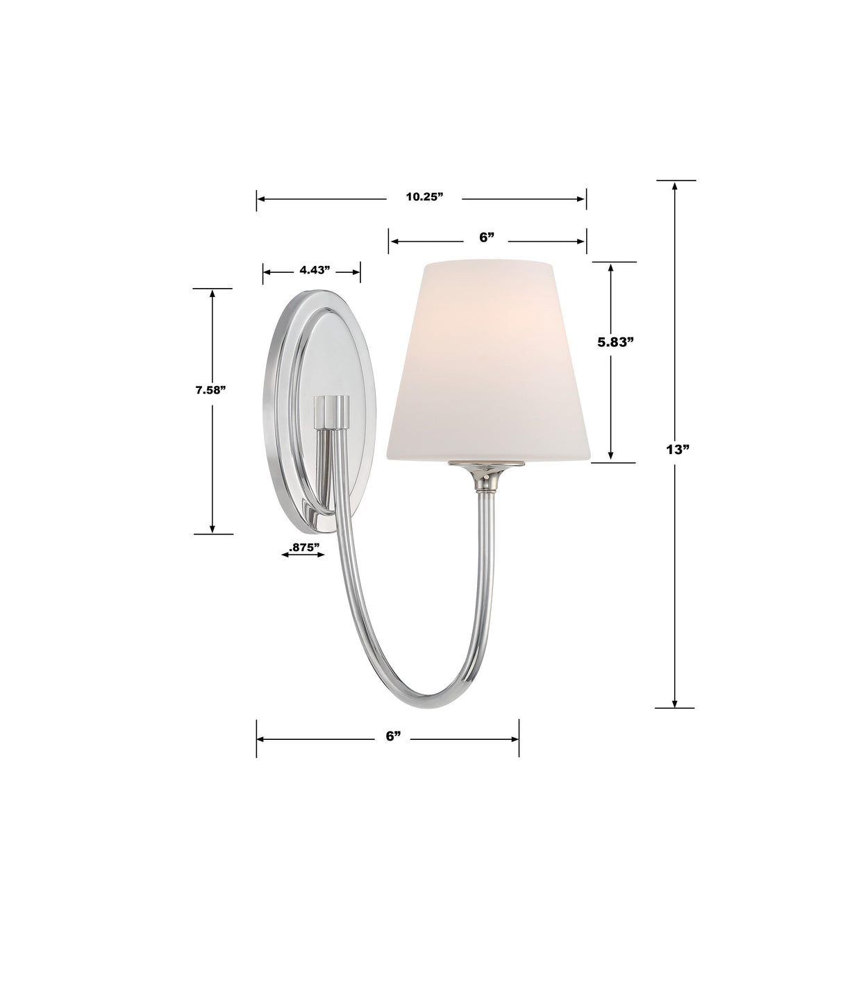 Crystorama Juno 1 Light Polished Nickel Sconce