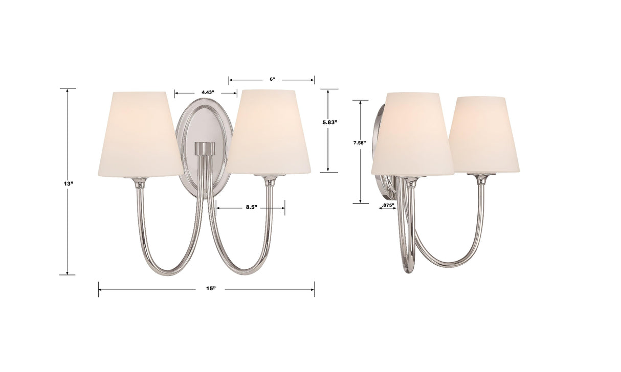 Crystorama Juno 2 Light Polished Nickel Sconce