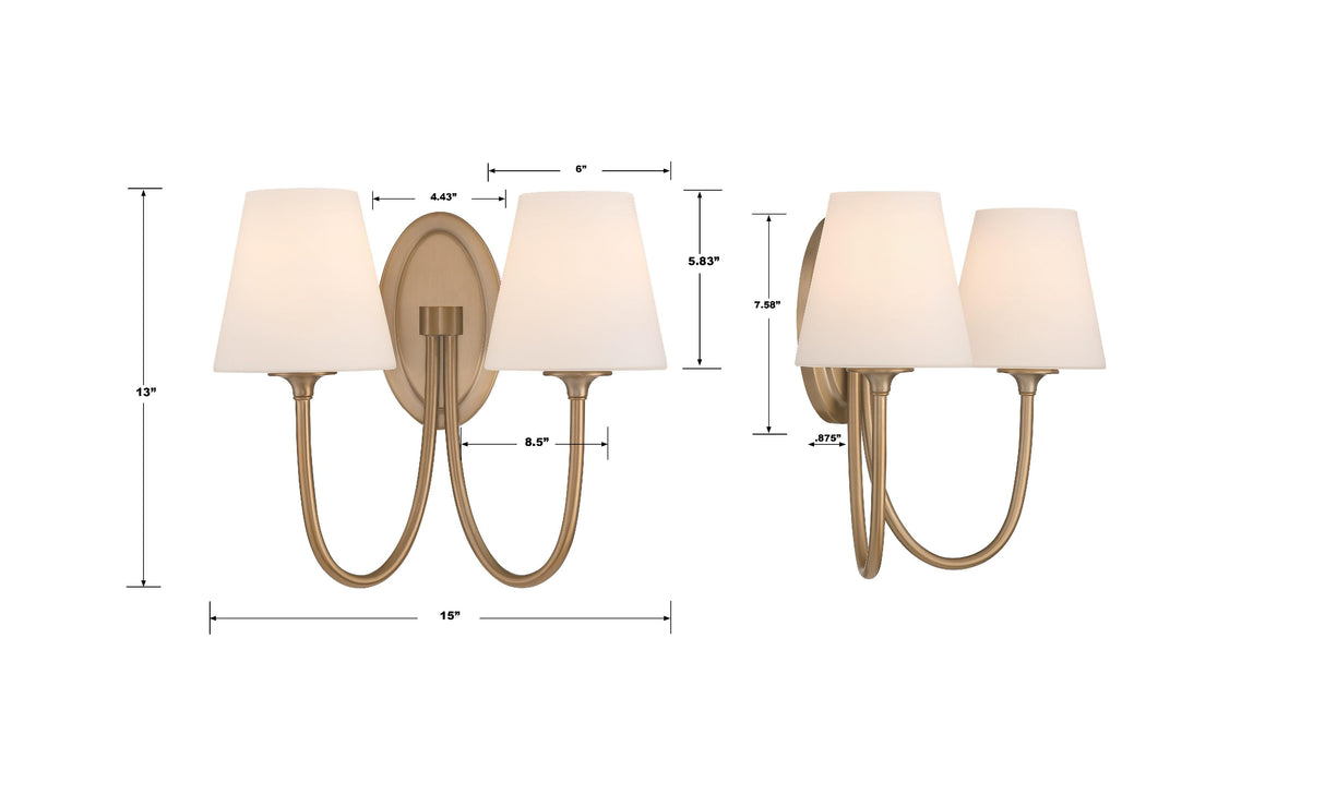 Crystorama Juno 2 Light Vibrant Gold Sconce