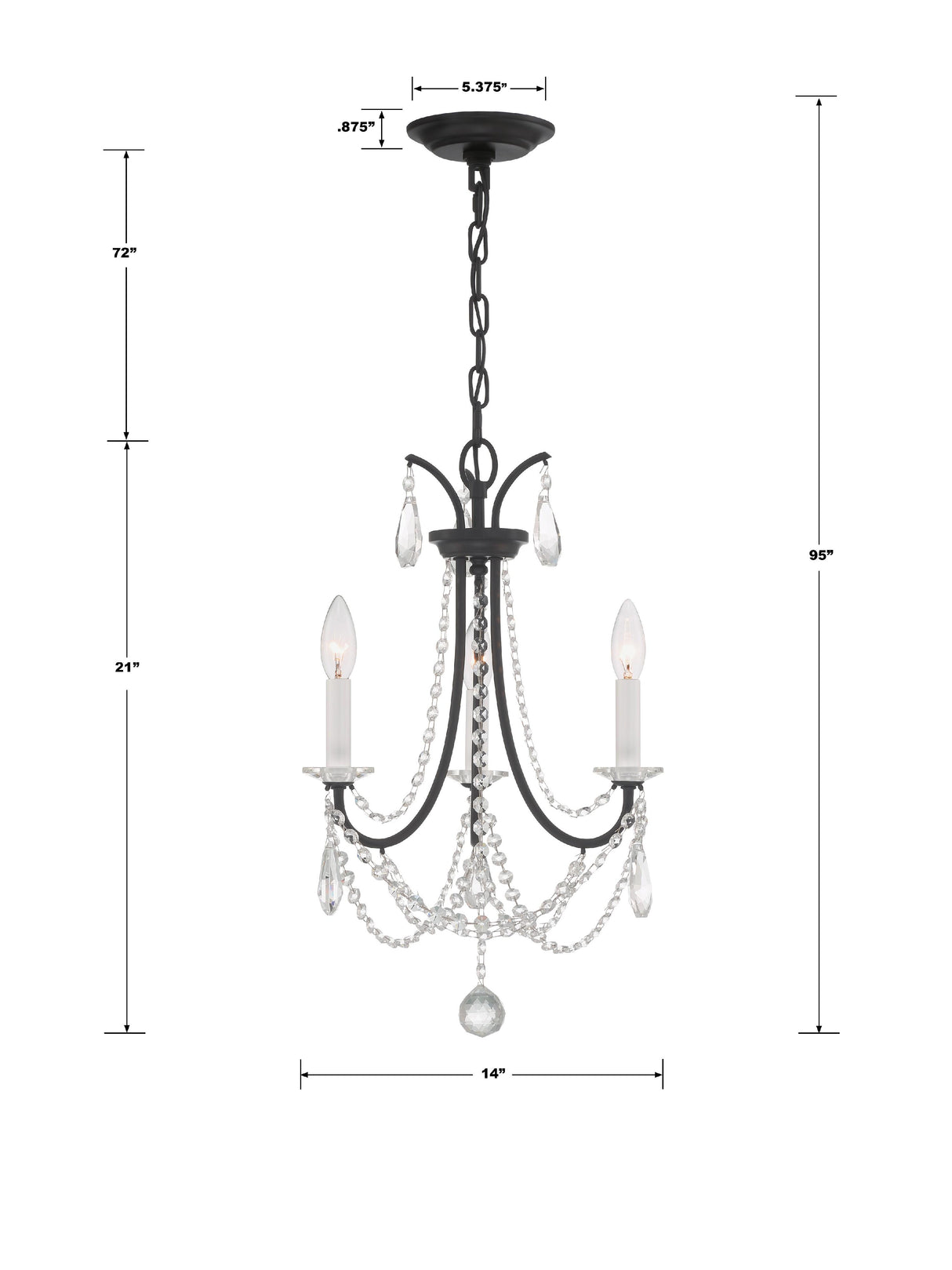 Crystorama Karrington 3 Light Matte Black Mini Chandelier