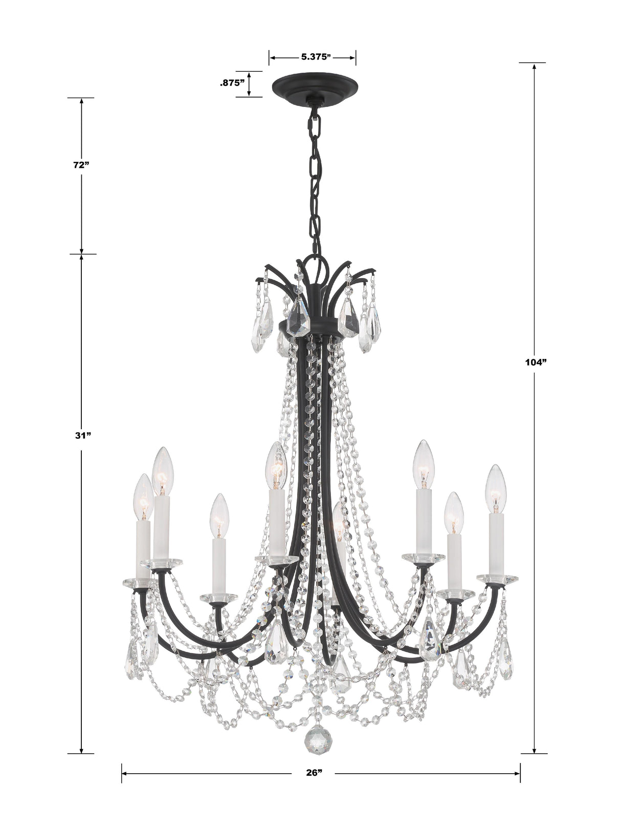 Crystorama Karrington 8 Light Matte Black Chandelier
