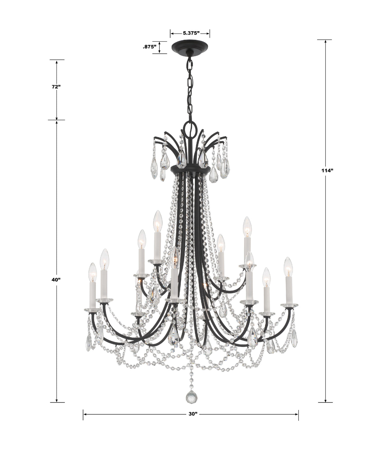 Crystorama Karrington 12 Light Matte Black Chandelier