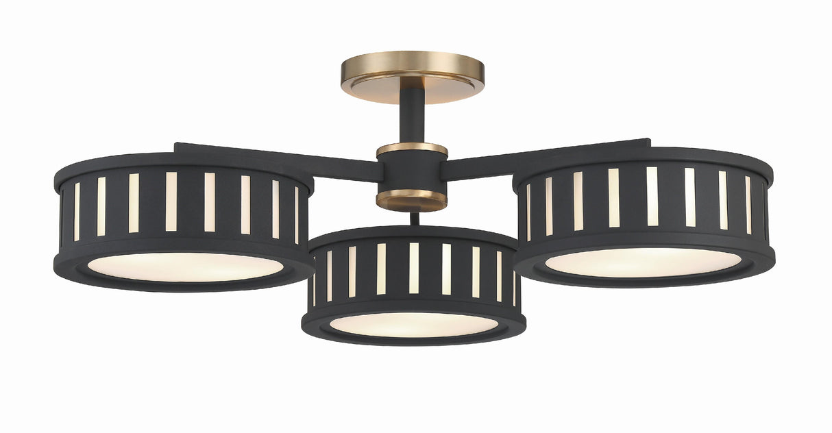 Crystorama Kendal 6 Light Vibrant Gold + Black Forged Semi Flush Mount