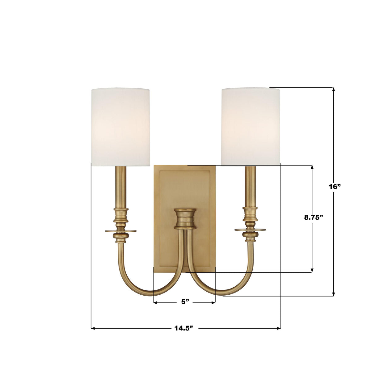 Crystorama Lloyd 2 Light Aged Brass Sconce