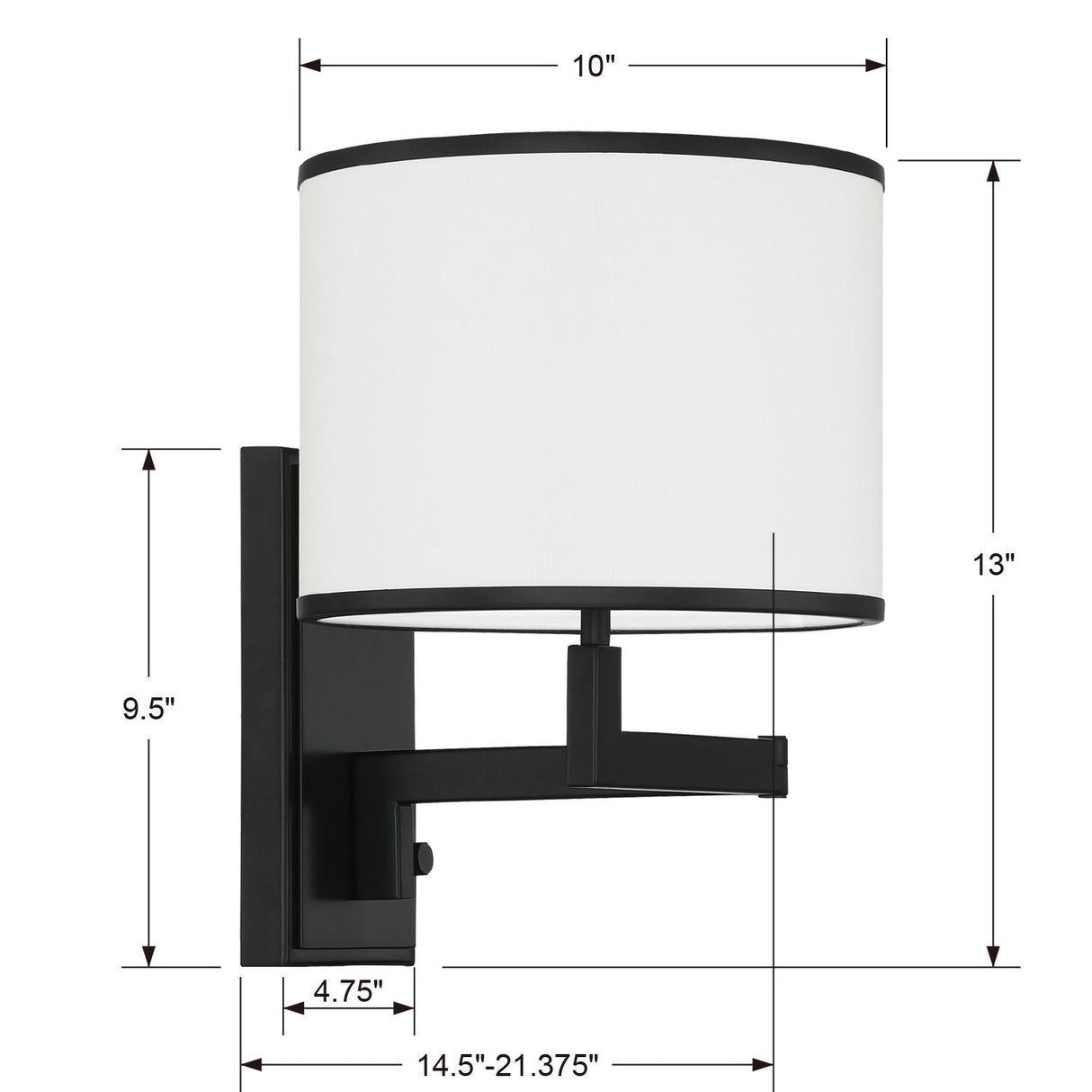 Crystorama Madison 1 Light Matte Black Task Sconce