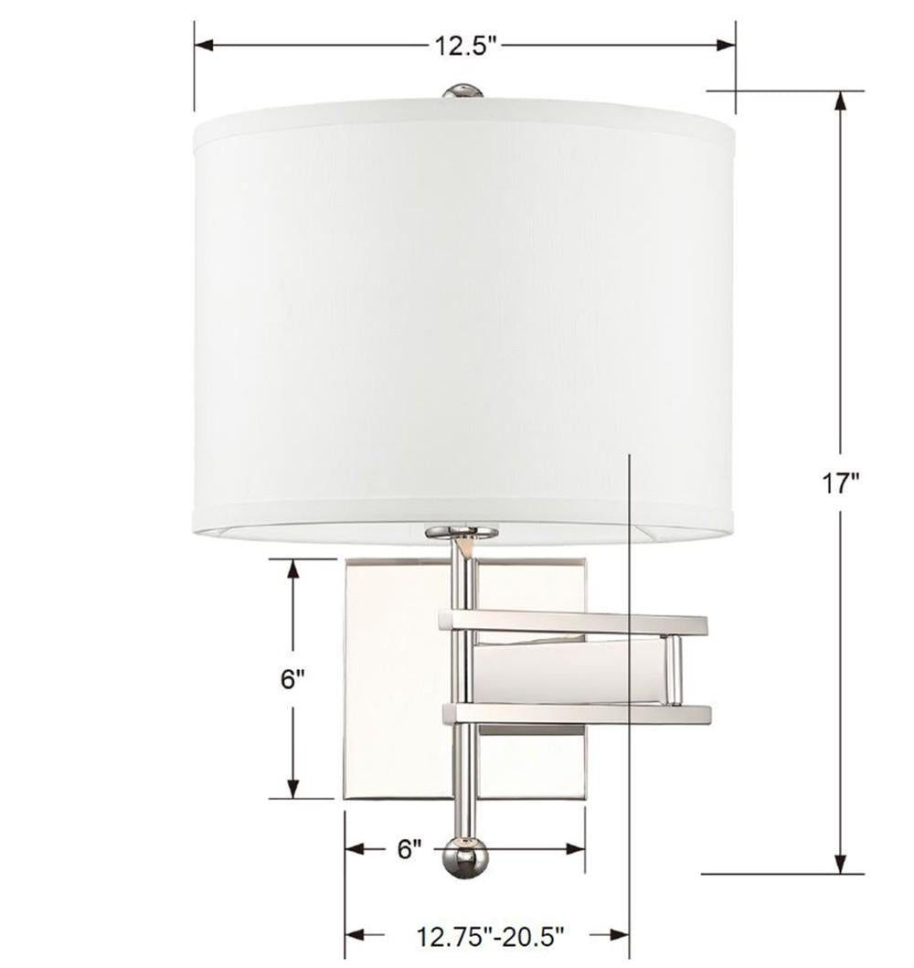 Crystorama Marshall 1 Light Polished Nickel Task Sconce