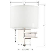 Crystorama Marshall 1 Light Polished Nickel Task Sconce