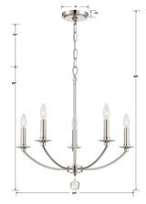 Crystorama Mila 5 Light Polished Nickel Chandelier