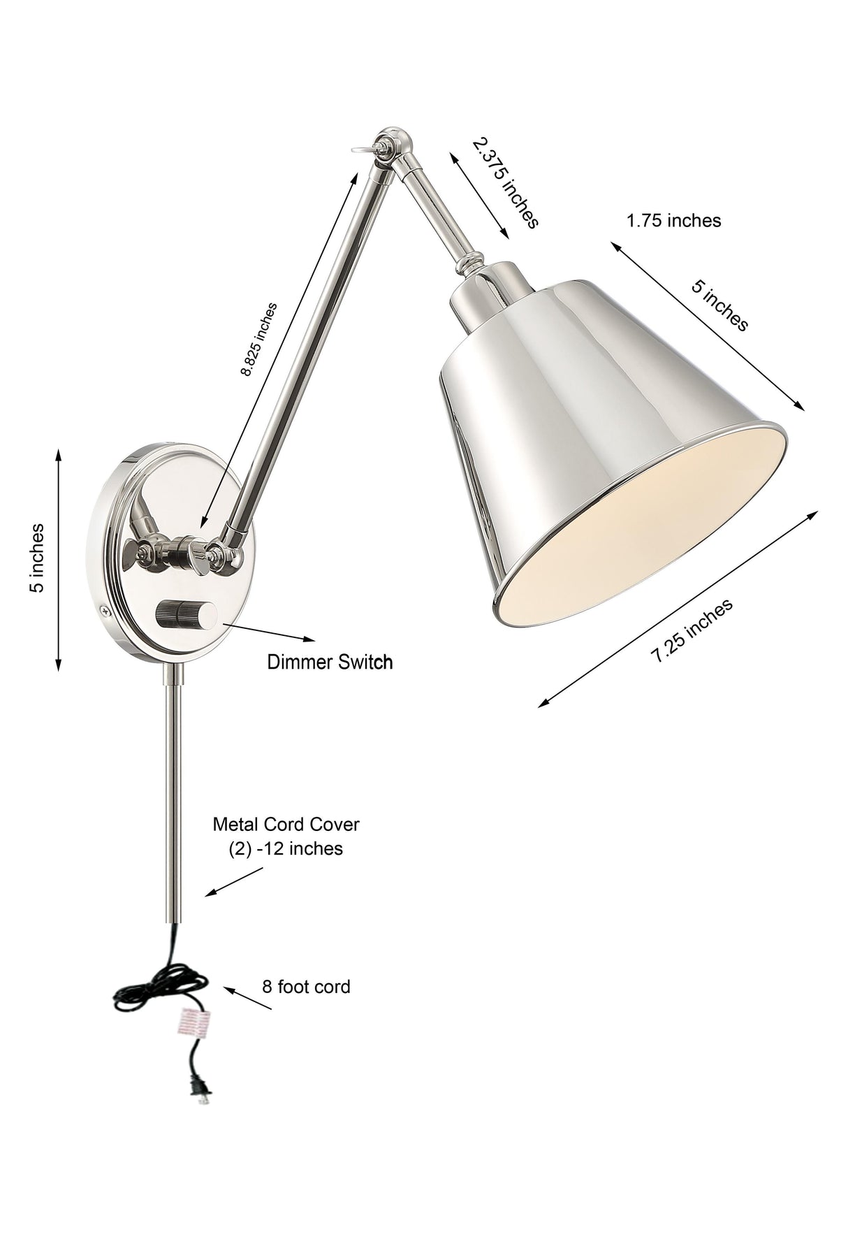 Crystorama Mitchell 1 Light Polished Nickel Task Sconce